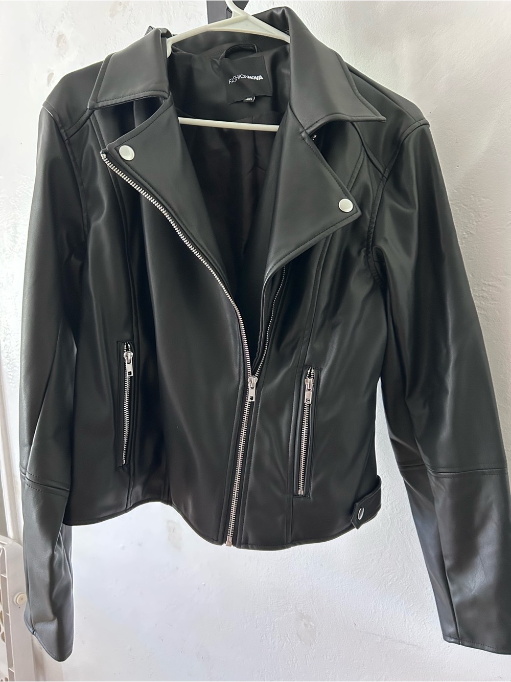 Fashion Nova Black Faux Leather Moto Zip Jacket